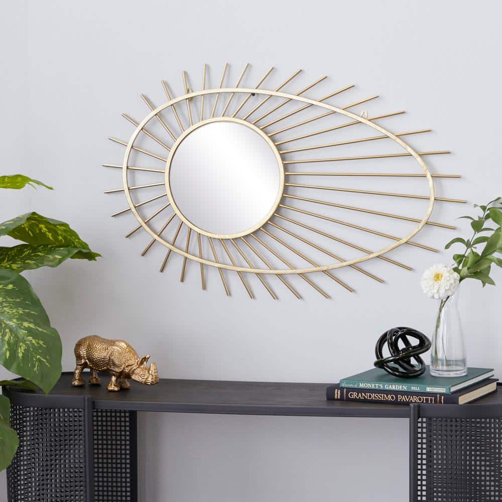 Gold Handmade Abstract Starburst Round Wall Mirror, 22" x 34"