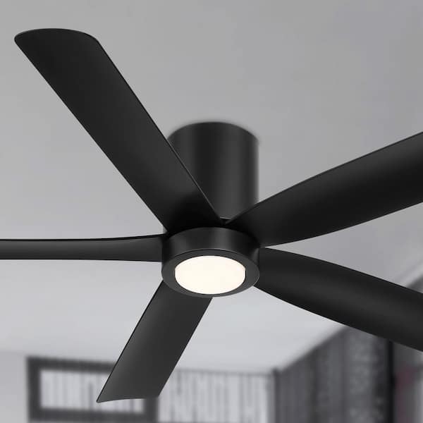 CORMAC 5-Blade 52 in. Indoor/Outdoor Matte Black Low Profile Ceiling Fan with Color Select LED Light and Remote Included