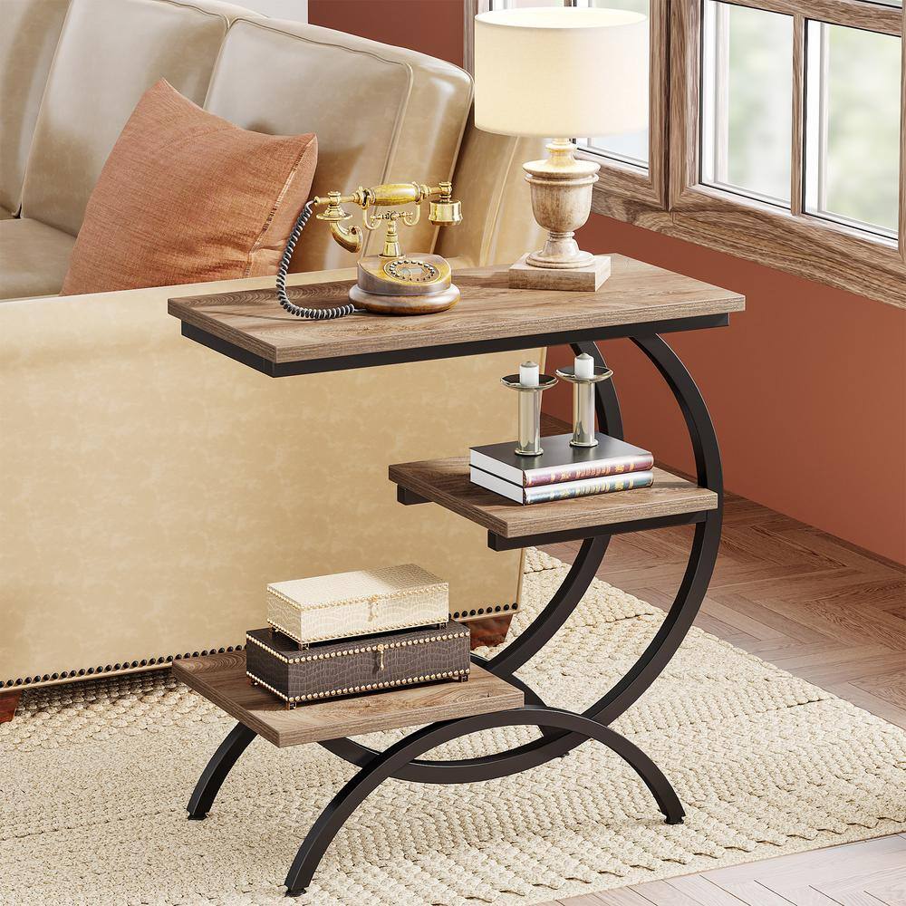Kerlin 23.62 in. Width Dark Brown Wood C-Shaped End Side Table - thumbnail 4