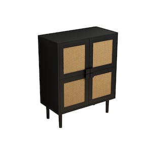 31.5 in. W x 15.75 in. D x 39.37 in. H Black Linen Cabinet with Four Doors, Eight Storage Spaces