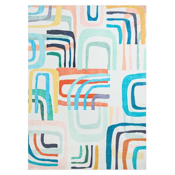 Jovie Rainbow Blue/Multi 6 ft. x 9 ft. Party Indoor Kids Machine Washable Area Rug
