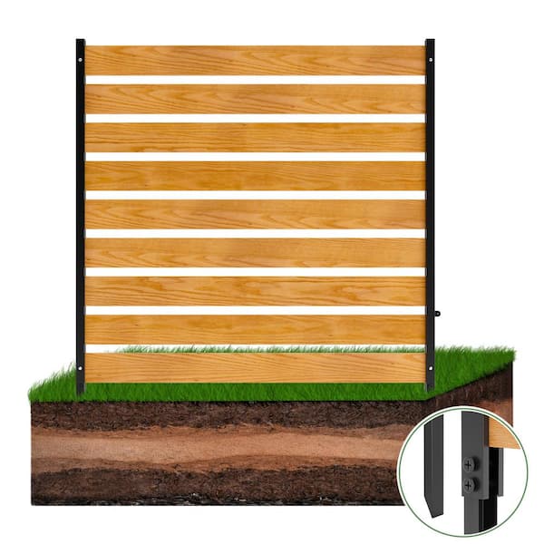 Air Conditioner Fence Outdoor Privacy Fence Screen 3.2 ft. W x 5 ft. H Metal Stake Wood Privacy Fence Panel, 1-Panel