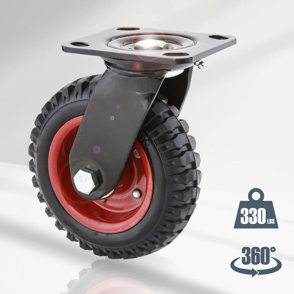 POWERTEC 6 Inch Heavy Duty Swivel Plate Caster with Rubber Knobby Tread