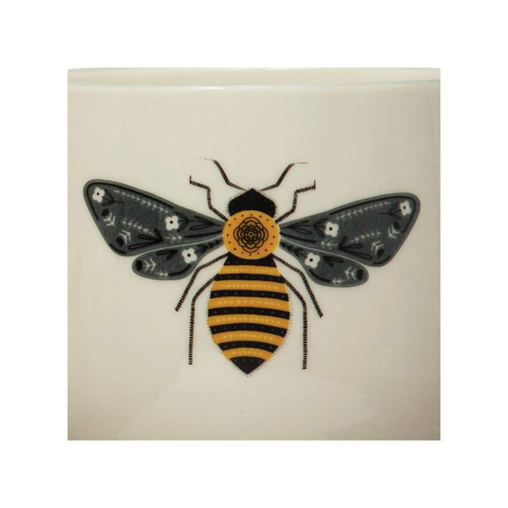 Set of Four White Ceramic Mugs with Winged Insects