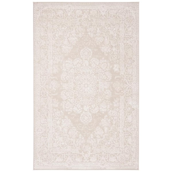 Reflection 6 ft. x 8 ft. Creme/Ivory Floral Border Area Rug