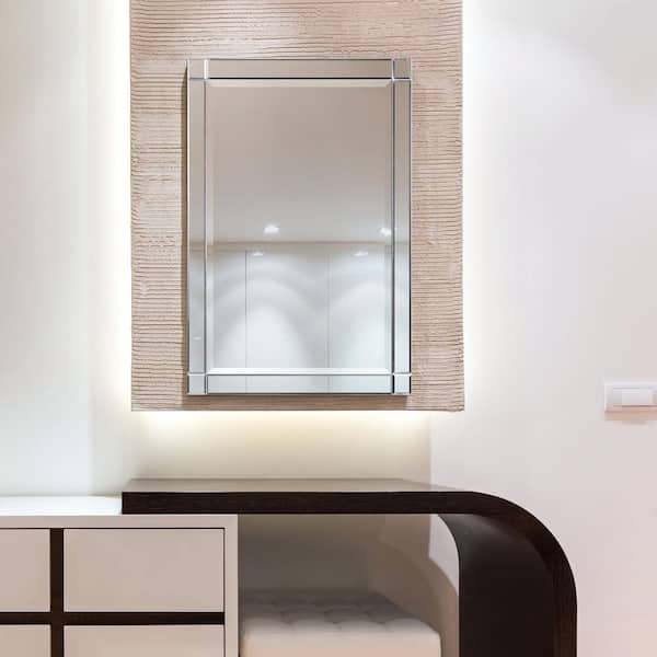 Medium Rectangle Clear Beveled Glass Contemporary Mirror (36 in. H x 24 in. W)