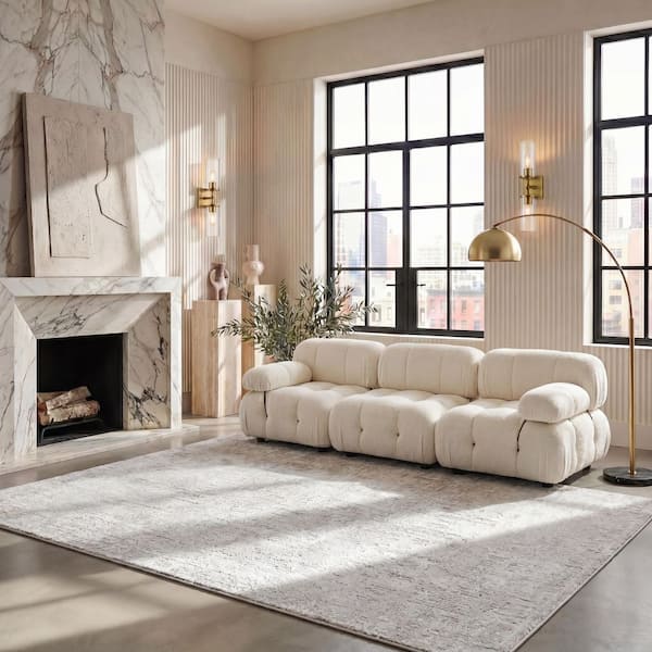 Carter 8 ft. x 10 ft. Ivory/Taupe Distressed Modern Area Rug