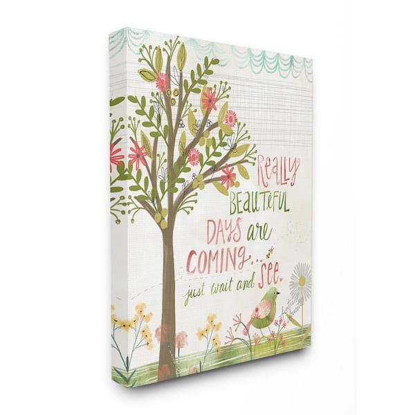 Stupell Industries 30 in. x 40 in. "Pink and Green Really Beautiful Days Spring Trees and Bird" by Katie Doucette Canvas Wall Art