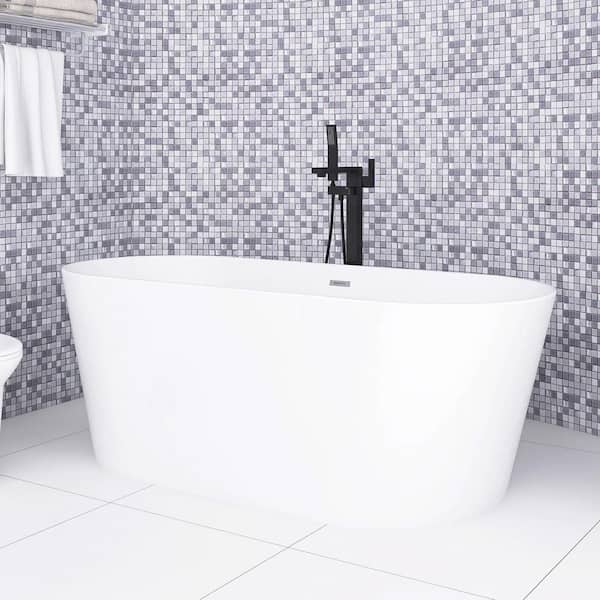 JimsMaison 59 in. x 30 in. Acrylic Soaking Bathtub with Center Drain in Gloss White