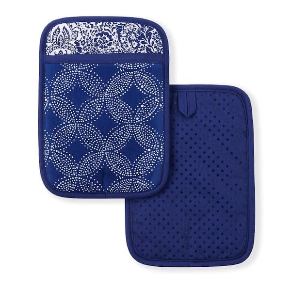 Tommy Bahama Island Tile Cotton Navy Blue/White Oven Pot Mitt Set (2-Pack)