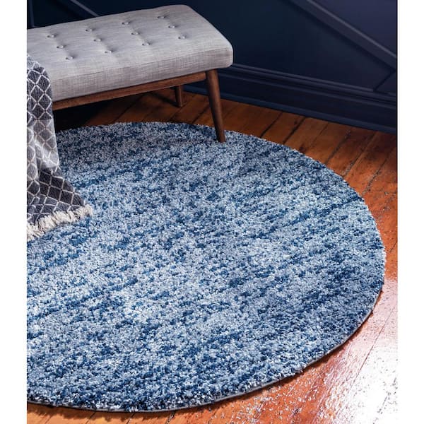 Hygge Shag Misty Blue 5 ft. x 5 ft. Round Rug