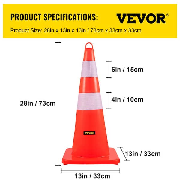 28 in. Traffic Cones PVC Orange Safety Cone with Weighted Base and Hand-Held Ring for Traffic Control (12-Pack)
