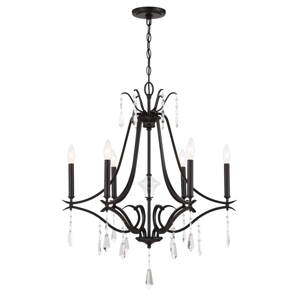 Mini Coal Black 6-Light Chandelier with Clear Glass Shades