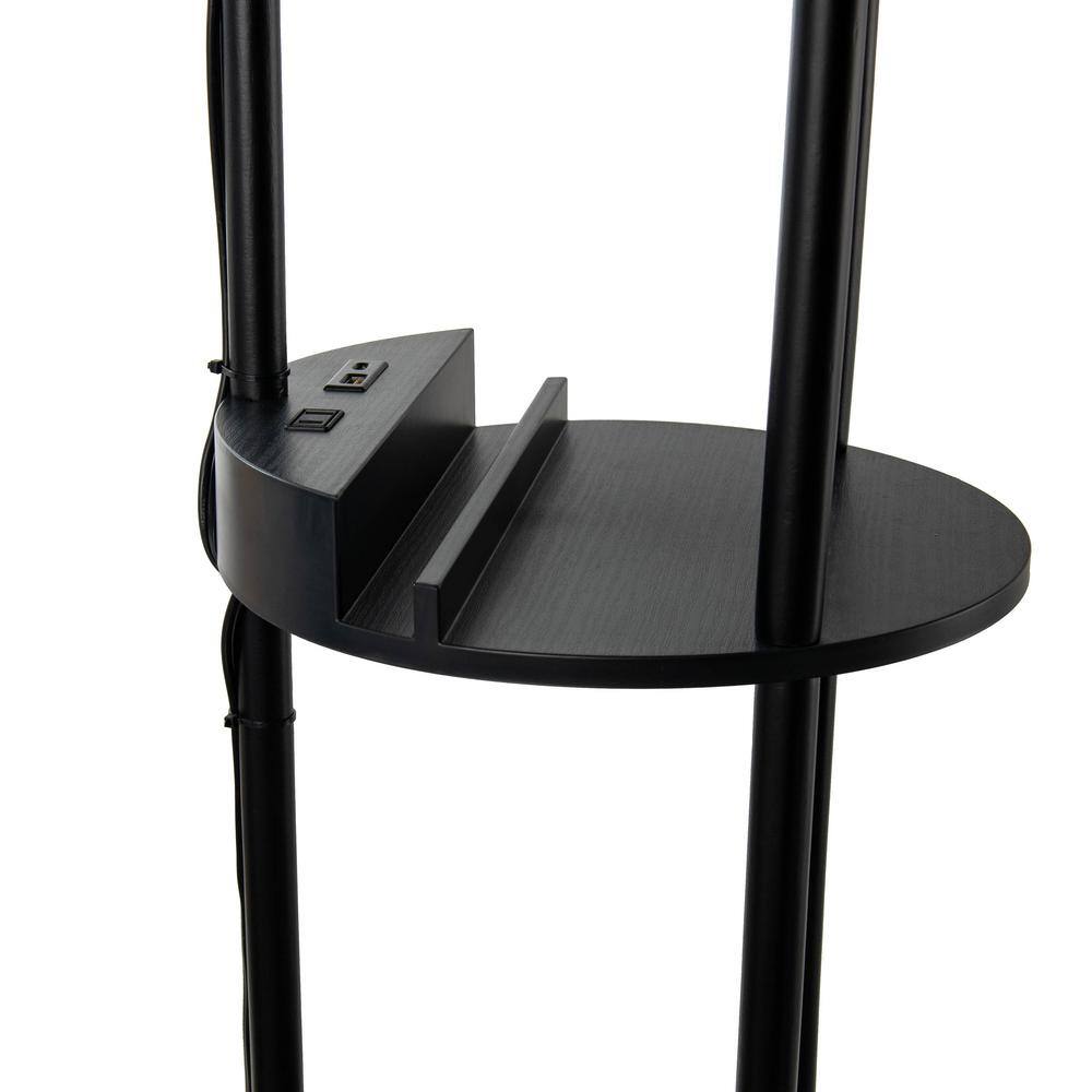 Tall Black Shelf Floor Lamp with White Fabric Shade