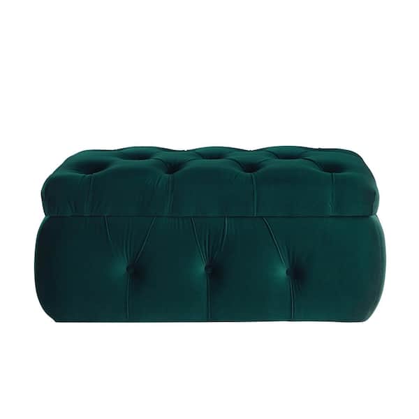 Rustic Manor Jahlil Emerald Green Ottoman Upholstered Velvet 36.4 L x 25 W x 17 H