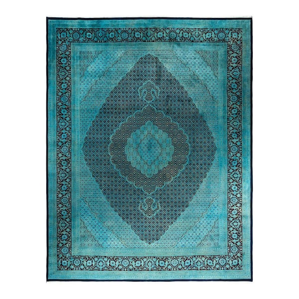Overdyed Blue 12 ft. x 15 ft. Solid Wool Indoor Area Rug