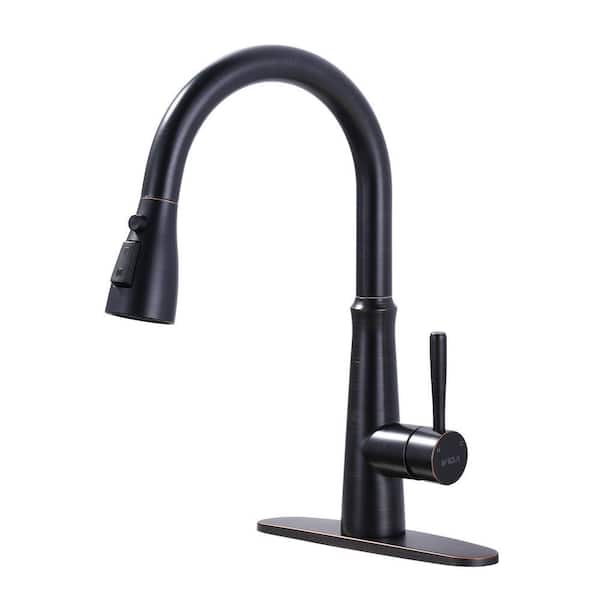 Single Handle Stainless Steel Pull Down Sprayer Kitchen Faucet with 5-Spray Mode in Oil Rubbed Bronze