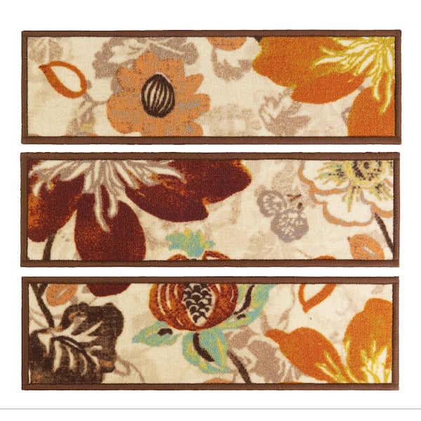 RugStylesOnline Custom Size Big Flower Design Multicolor 11.5 in. x 26 in. Stair Treads Cover (Set of 13)