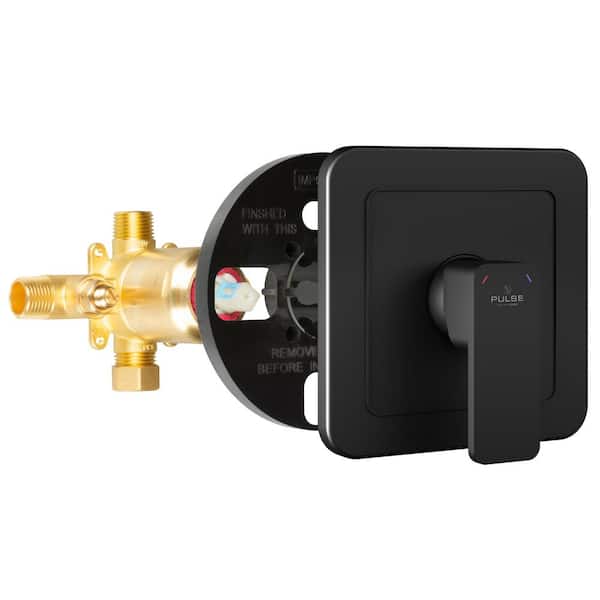PULSE Showerspas Tru-Temp 1-Handle Pressure Balanced 1/2 in. Rough-In Valve Trim Kit in Matte Black (Valve Included)