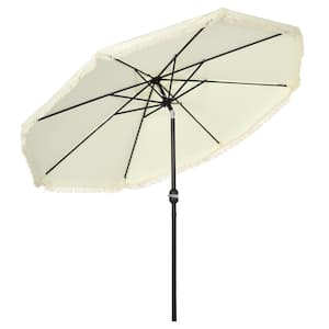 9 ft. x 9 ft. Steel Push-Up Patio Market Umbrella with Push Button Tilt, Crank, Tassles and 8 Ribs in Cream White