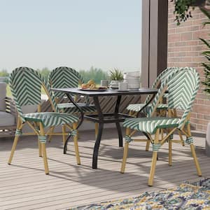 Elgine Green and Natural Tone Aluminum Outdoor Dining Chair (Set of 4)