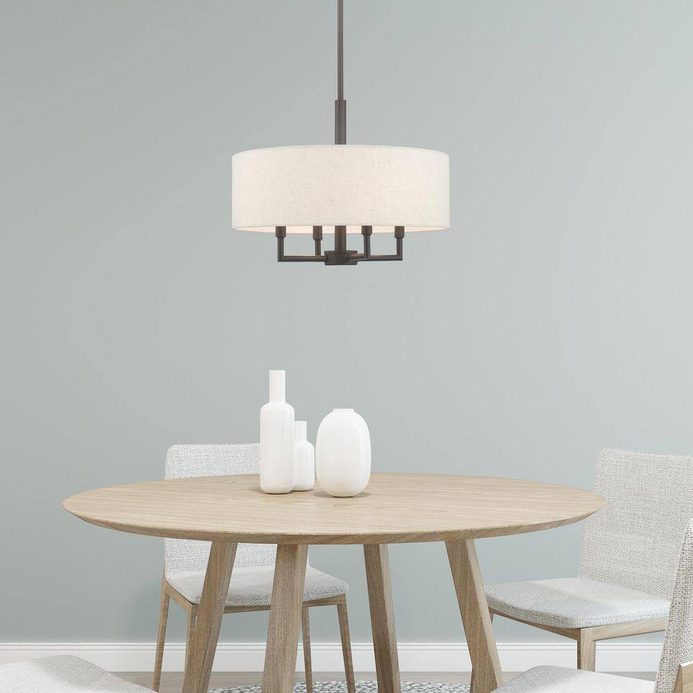 Mini Drum English Bronze Pendant with Oatmeal Fabric Shade