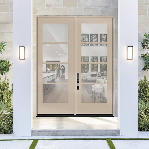 Legacy 72 in. x 96 in. Icon 4L Modern Clear Glass Sandstone RHIS Fiberglass Double Prehung Front Door w/ 6-9/16 in. Jamb