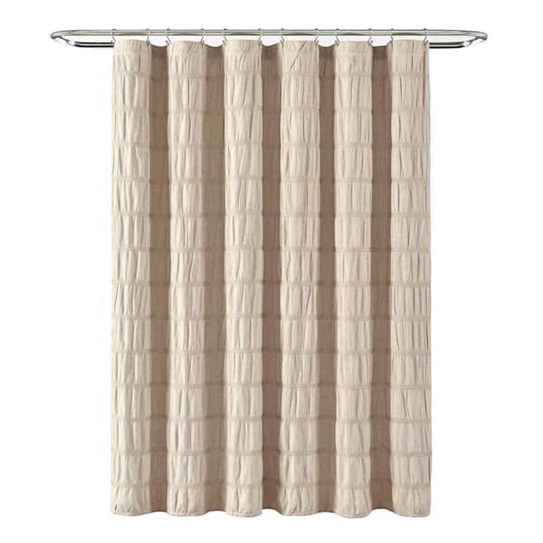 72 in. x 72 in. Waffle Stripe Woven Cotton Shower Curtain Taupe Single