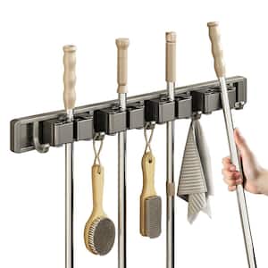 Adjustable Broom Holder Storage Wall Mount Tool Bar with 4 Clips And 5 Hooks Aluminum Alloy