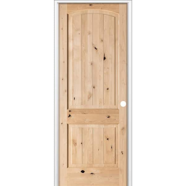 24 in. x 96 in. Rustic 2-Panel Arch Top VG Left-Hand Unfinished Knotty Alder Wood Single Prehung Interior Door