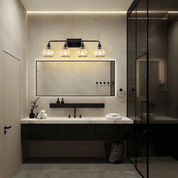 TinHon 31 in.Modern 4-Light Black Bathroom Vanity Light Fixture
