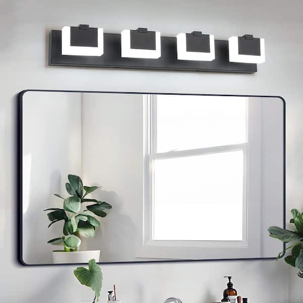 JUSHENG 29.92 in. 4-Light Black LED Vanity Light Dimmable 5500K Light