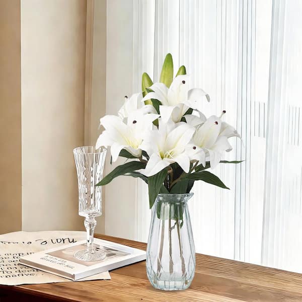 Artificial Lily Bouquet with Glass Vase - 19.7 in. Tall, Lifelike