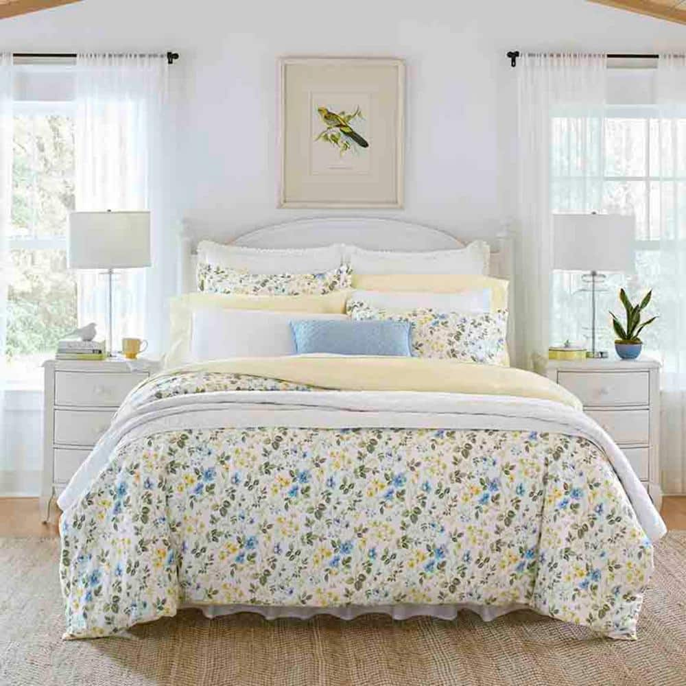 Meadow Floral 3-Piece Blue Cotton King Duvet Cover Set USHSFN1217715 - The  Home Depot