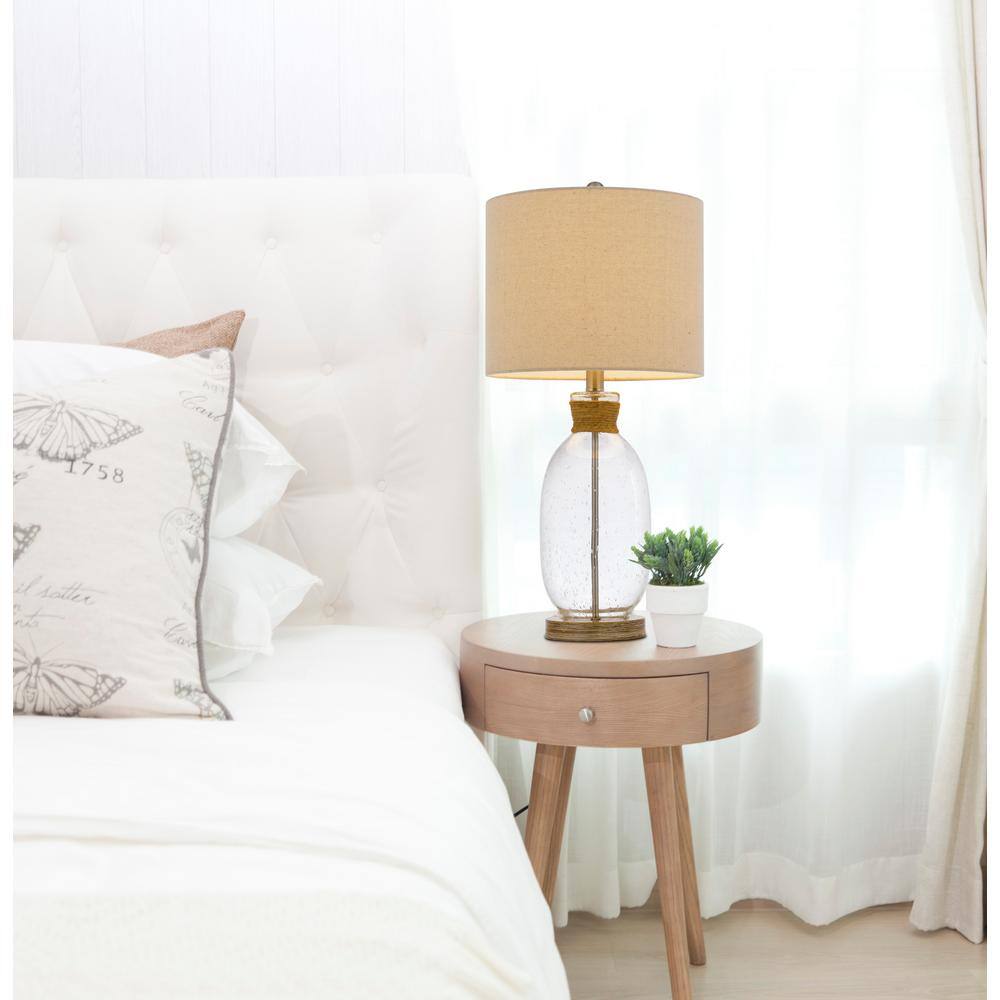 25.5" Clear Bubble Glass Table Lamp with Burlap Shade