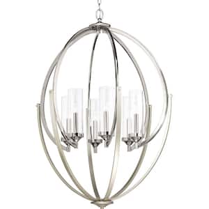 Evoke Collection 6-Light Polished Nickel Clear Glass Luxe Chandelier Light