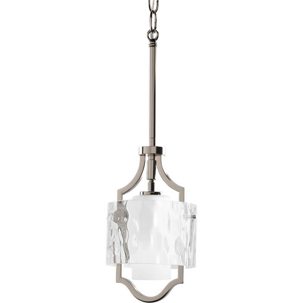 Polished Nickel Mini Drum Pendant Light with Glass Shade