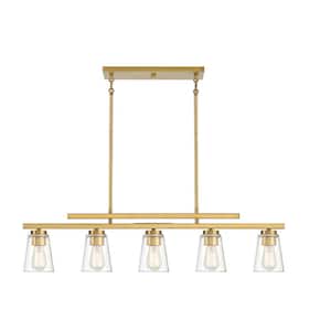 Calhoun 40 in. W x 10 in. H 5-Light Warm Brass Linear Chandelier with Clear Glass Shades