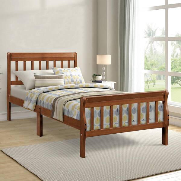 Oak Color Twin Size Wood Platform Bed, Do You Need A Headboard And Footboard