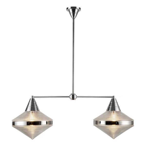 ALORA Willard 41 in. 2 Light 60-Watt Polished Nickel/Prismatic Glass Pendant Light