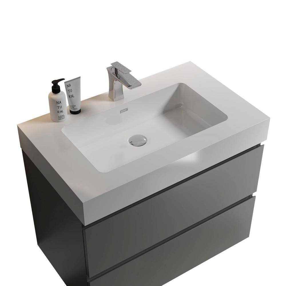 Alice 30" Gray MDF Floating Vanity with Solid Surface Sink