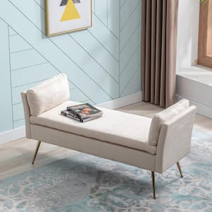 Beige Velvet Upholstered Bench for Bedroom End of Bed Bench with Arm and Pillow (25.2 in. H x 52.17 in. W x 25.98 in. D)