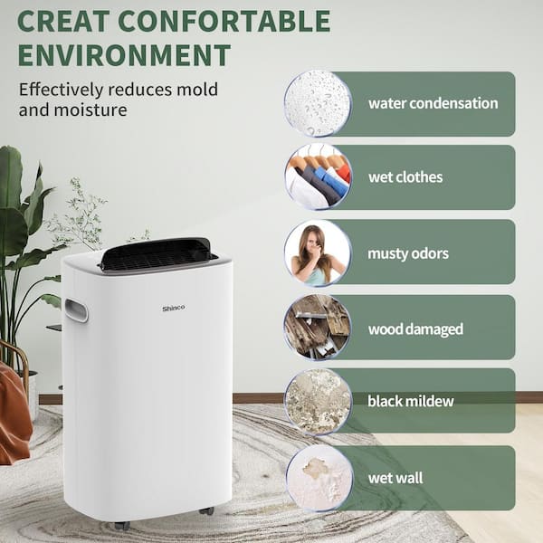 Shinco 86-Pint Dehumidifier for 5,000 sq. ft. White, with Bucket