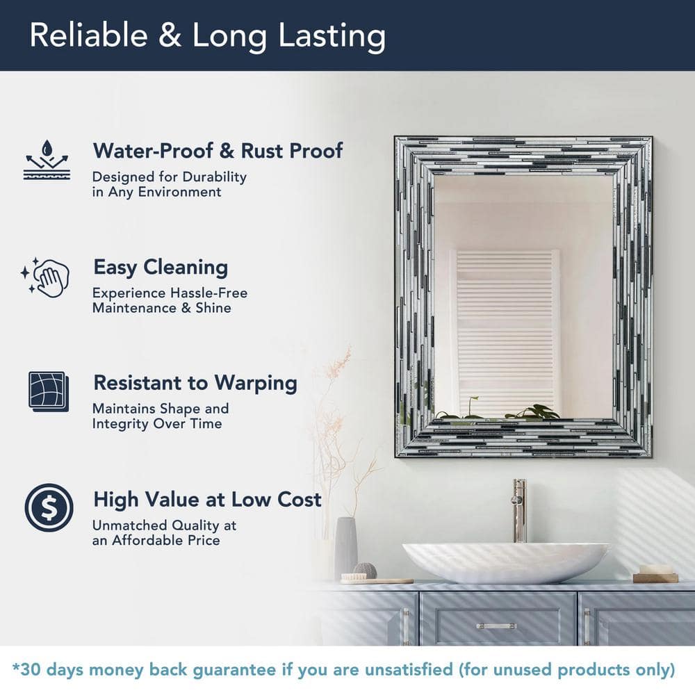 Modern Rectangular Frameless Black Glass Wall Mirror