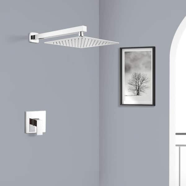 Satico Single-Handle 1-Spray Square Spray Head Wall Mounted Shower Faucet in Chrome (Valve Included)