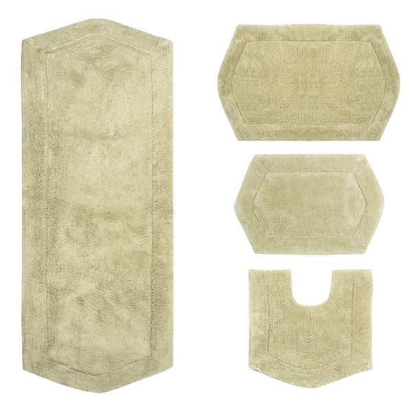 Waterford Collection 100% Cotton Tufted Non-Slip Bath Rug, 4 Piece Set, Green