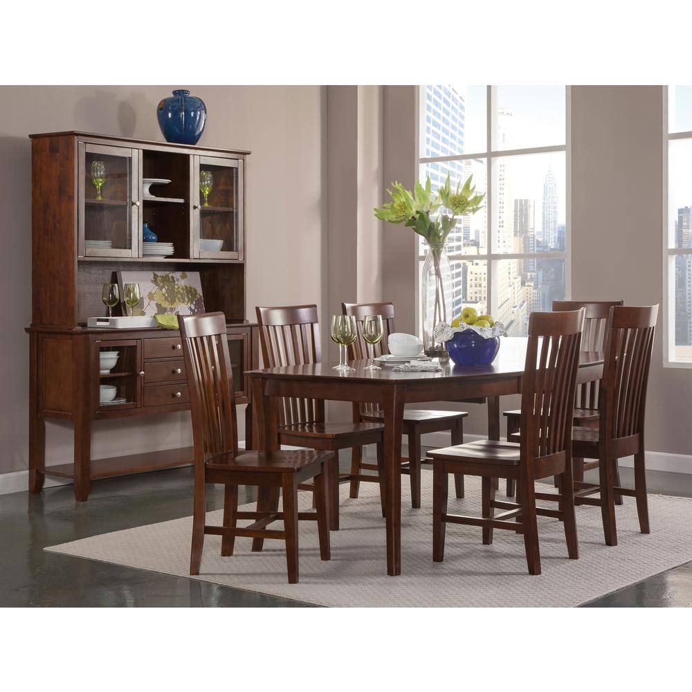 Tall Brown Wood Slat Back Dining Side Chair