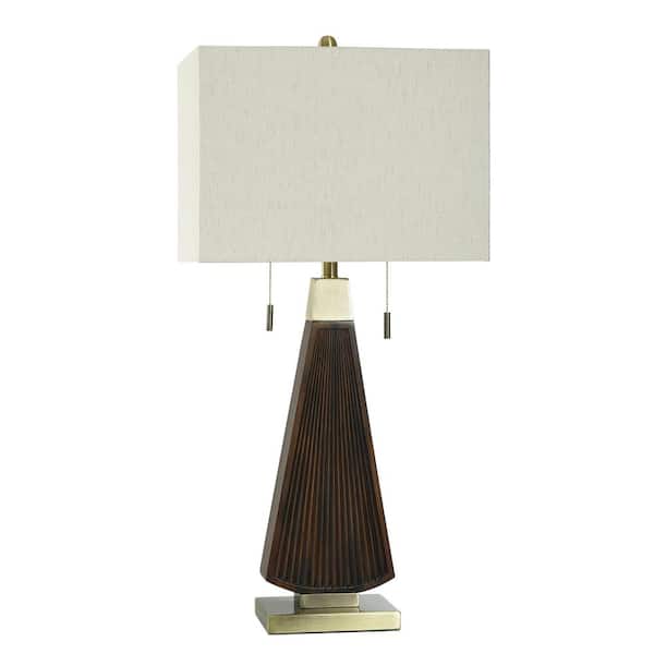 StyleCraft Brown Table Lamp with Beige Linen Shade 35 in.