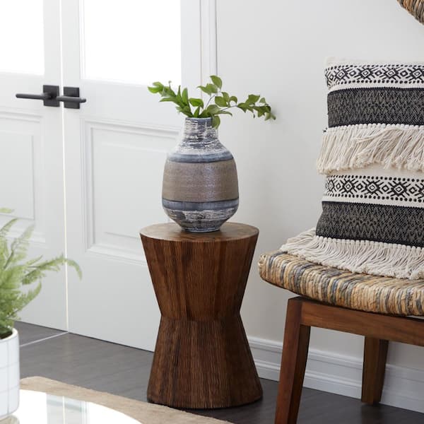 Litton Lane 13 in. Brown Intricately Carved Medium Geometric Wood End Table