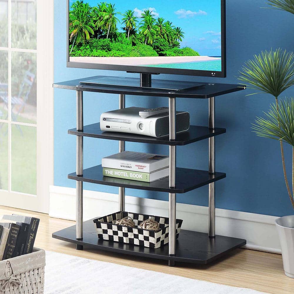 Black Particle Board and Stainless Steel Highboy TV Stand